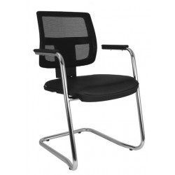 Cadeira base fixa executiva Brizza Tela pé contínuo cromado com braço