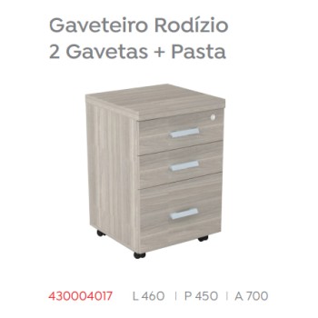 Gaveteiro Rodízio 2 Gavetas + Pasta