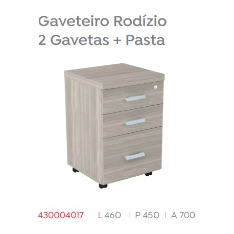Gaveteiro Rodízio 2 Gavetas + Pasta
