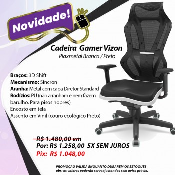 Cadeira Gamer Vizon Plaxmetal Branco / Preto