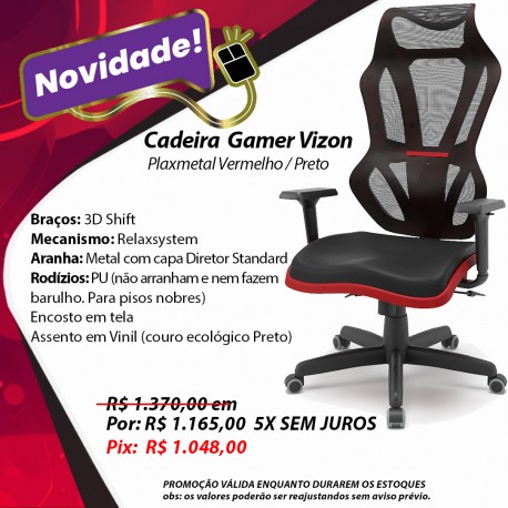 Cadeira Gamer Vizon Plaxmetal VErmelha / Preto