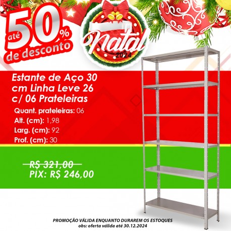 Estante de Aço 30  cm Linha Leve 26  c/ 06 Prateleiras