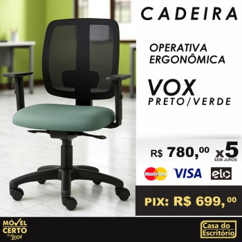 Cadeira Operativa Ergonômica Vox Preto/Verde