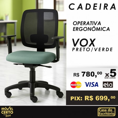Cadeira Operativa Ergonômica Vox Preto/Verde