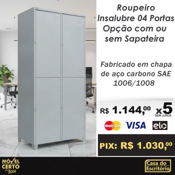 Roupeiro Insalubre 4 Portas Opção Com Ou Sem Sapateira