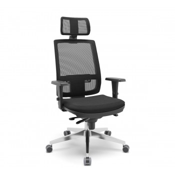 Cadeira Presidente Tela Brizza Com Braço 3d Back System Revestimento E Couro Ecológico Preto