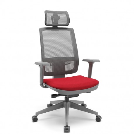 Cadeira Brizza Tela Presidente Grafite Back Regulagem de Altura Encosto Regulável Apoio de Cabeça base Itália Cinza Plaxmetal